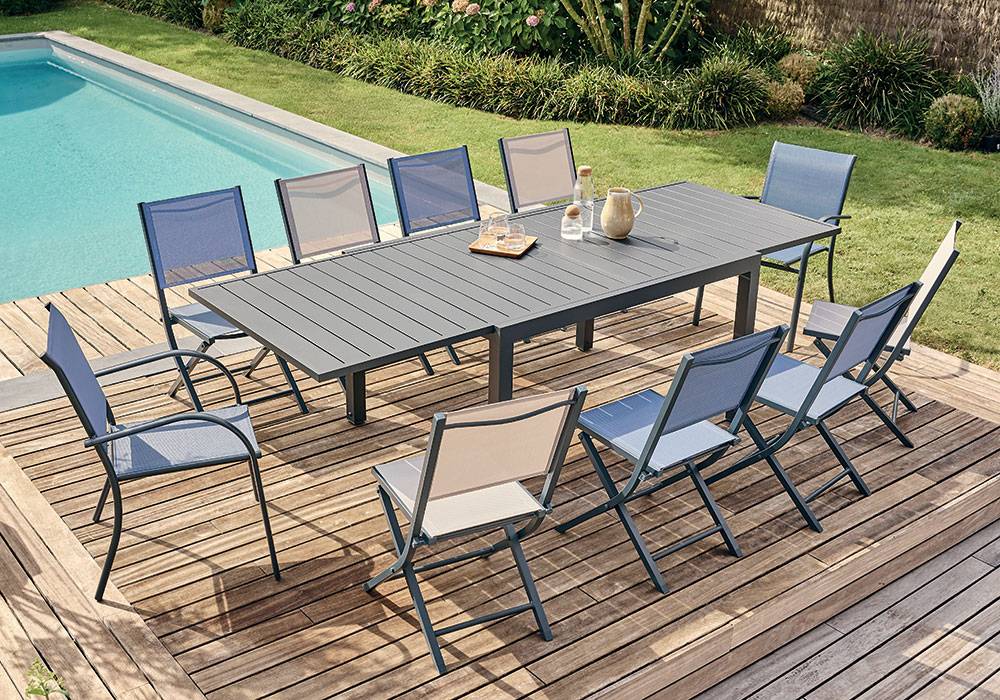 Table de jardin rectangulaire extensible aluminium 6/10 personnes anthracite Folco ECLOZ