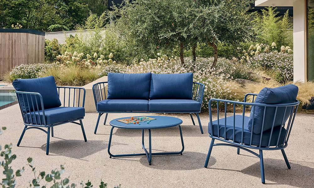 Salon de jardin détente acier 4 personnes bleu Freddy ECLOZ