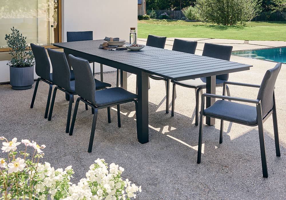 Table de jardin rectangulaire double extension 8/12 personnes anthracite Fileas ECLOZ