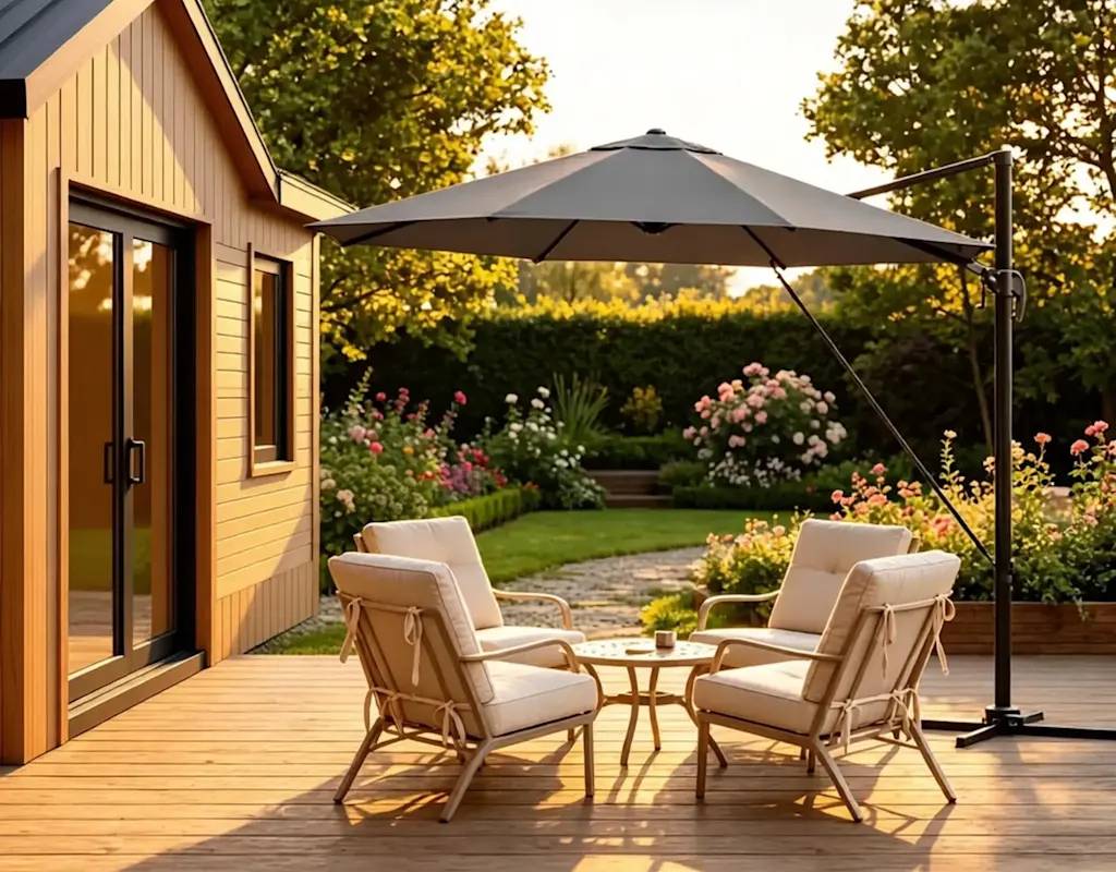 Parasol extérieur, parasol rond pour balcon, parasol de jardin avec base en acier cruciforme (parasol uniquement)