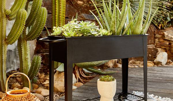 De la grande jardinière sur pied en métal noir au pot visage, toutes les configurations sont possibles pour composer des combinaisons gagnantes - © StudioEVO