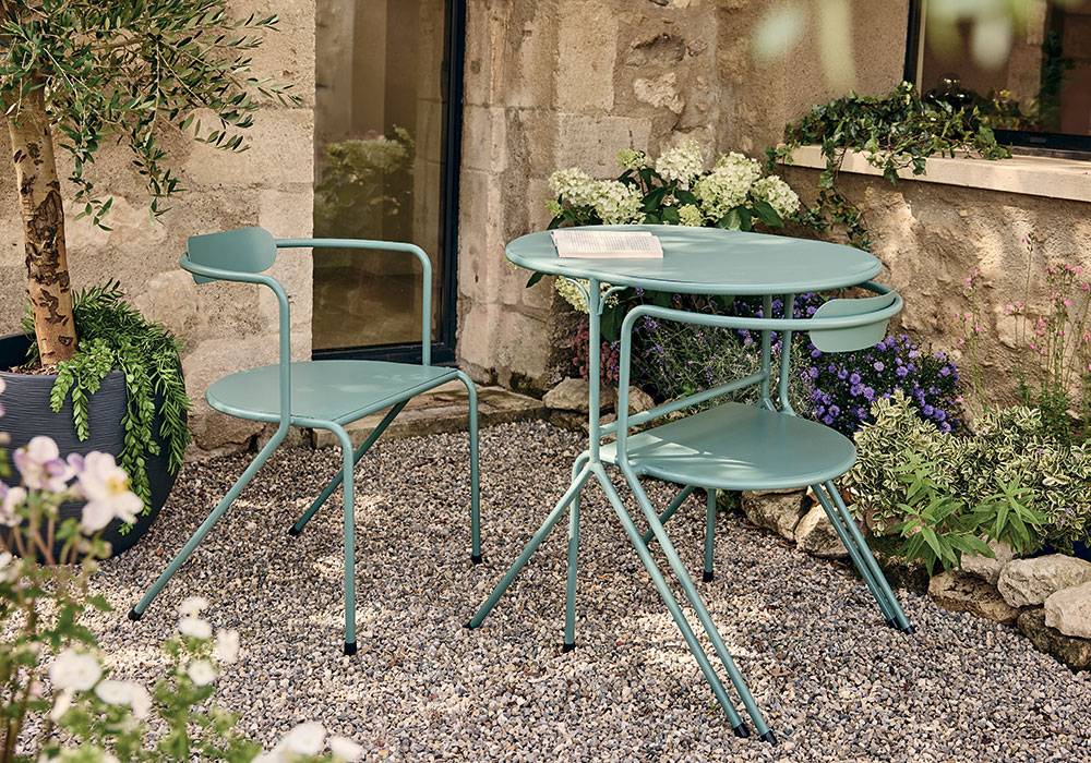 Salon de jardin balcon encastrable acier 2 personnes vert Floreal ECLOZ