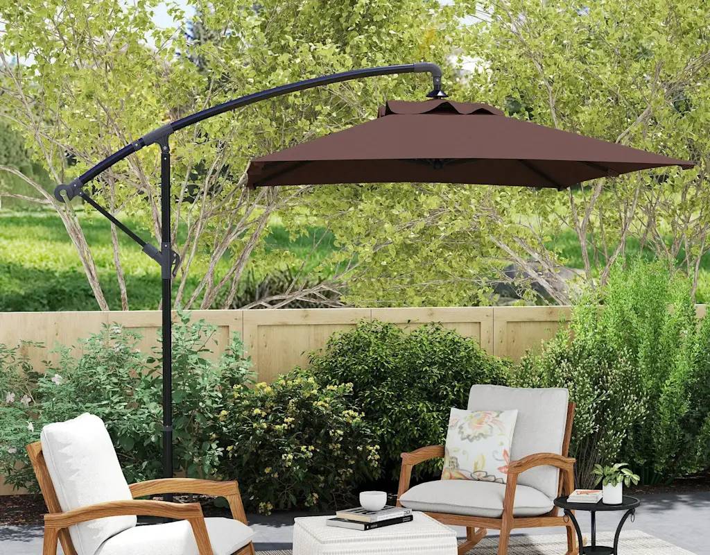 Parasol déporté parasol rectangulaire extérieur manivelle 6 baleine - 294x193x250cm Marron fr32