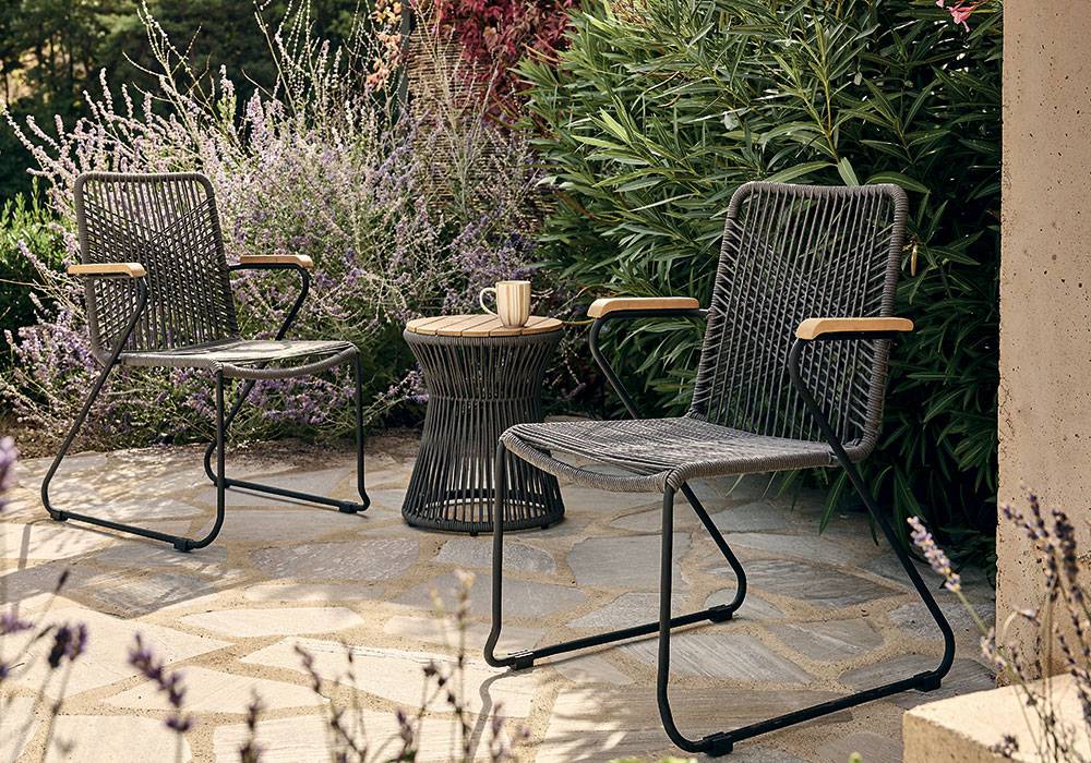 Salon de jardin détente acier corde acacia 2 personnes Fabrice ECLOZ