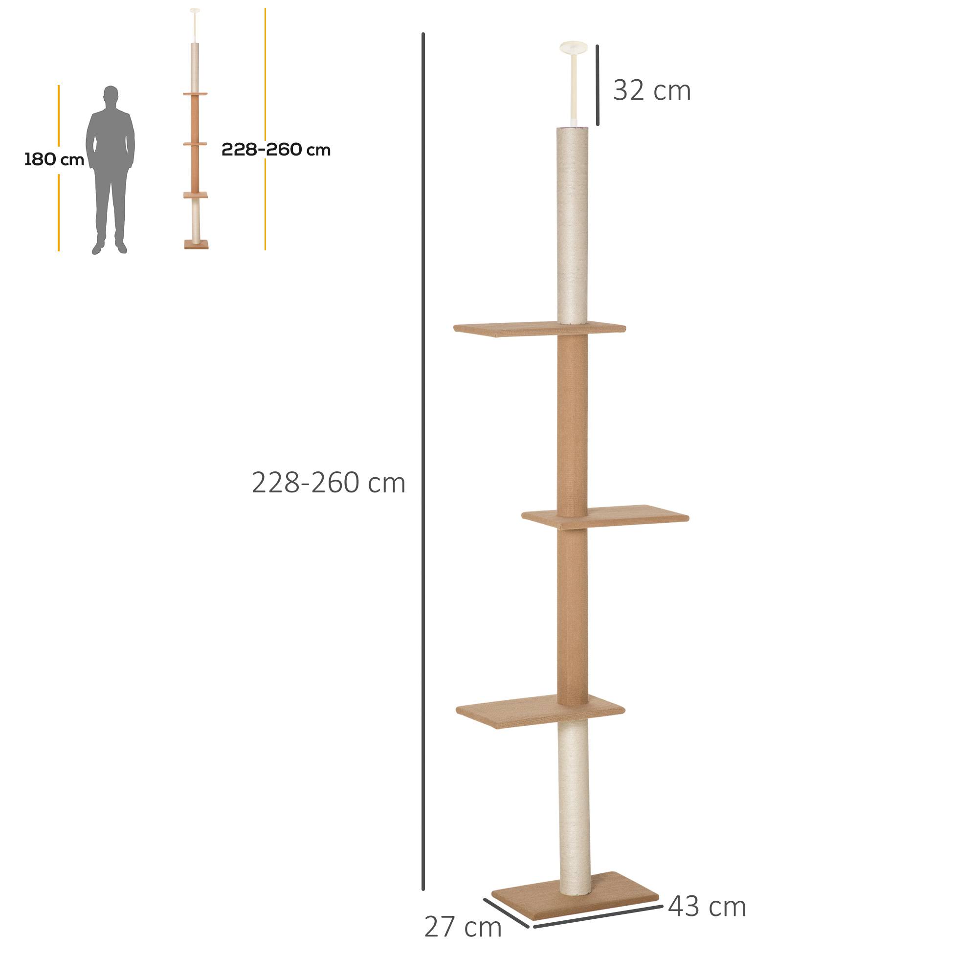 Arbre à chat sol-plafond réglable 228-260cm, couleur kaki pour le jeu des chats - Image 3