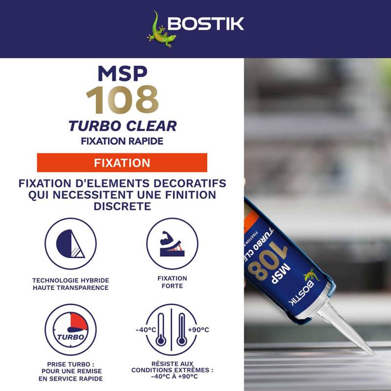 Bostik - BOSTIK MSP 108 TURBO CLEAR Mastic polymère pour fixations rapides et transparentes 290ml Transparent - Image 3