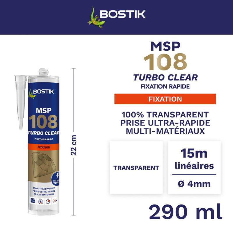 Bostik - BOSTIK MSP 108 TURBO CLEAR Mastic polymère pour fixations rapides et transparentes 290ml Transparent - Image 2