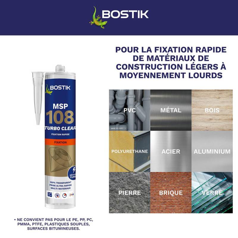 Bostik - BOSTIK MSP 108 TURBO CLEAR Mastic polymère pour fixations rapides et transparentes 290ml Transparent - Image 5