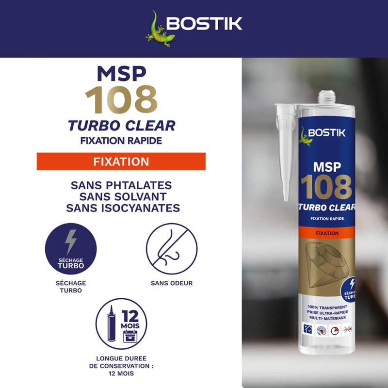 Bostik - BOSTIK MSP 108 TURBO CLEAR Mastic polymère pour fixations rapides et transparentes 290ml Transparent - Image 4