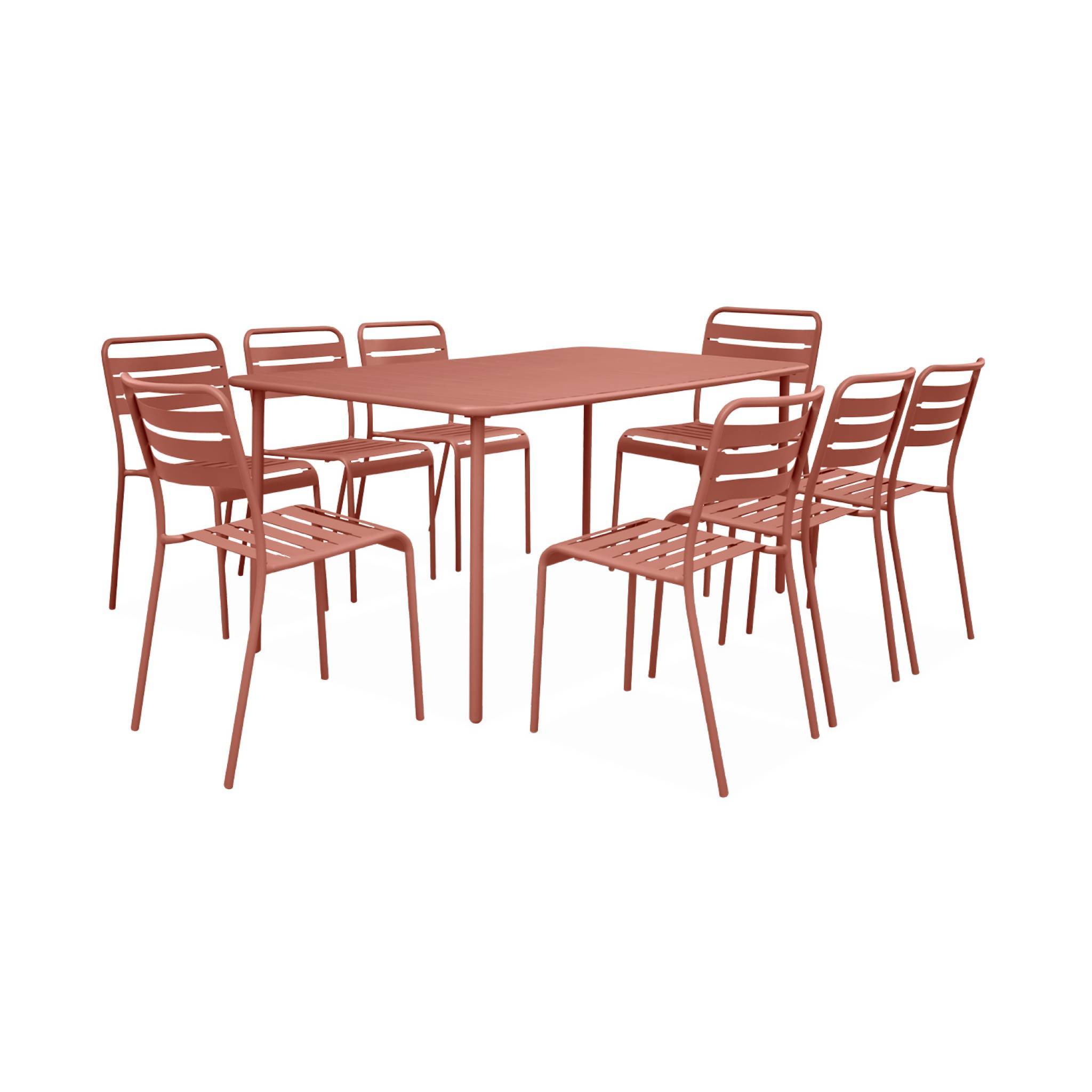 sweeek - Table de jardin métal + 8 assises terracotta traitement antirouille. lattes et bords arrondis | sweeek - Image 2