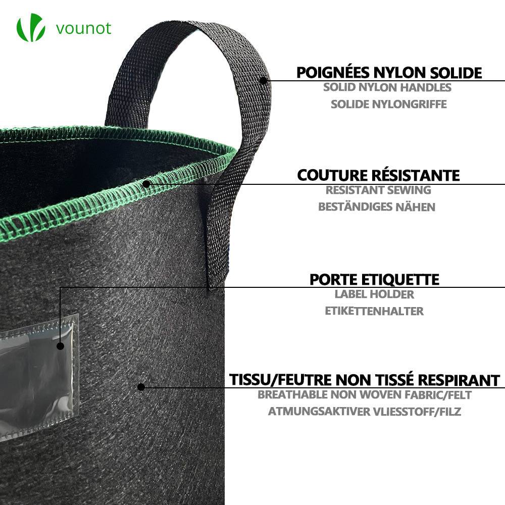 Lot de 3 sacs de plantation non tisse 200L avec poignee Noir - Image 3