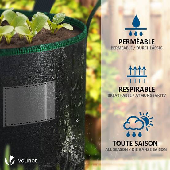 Lot de 3 sacs de plantation non tisse 200L avec poignee Noir - Image 4
