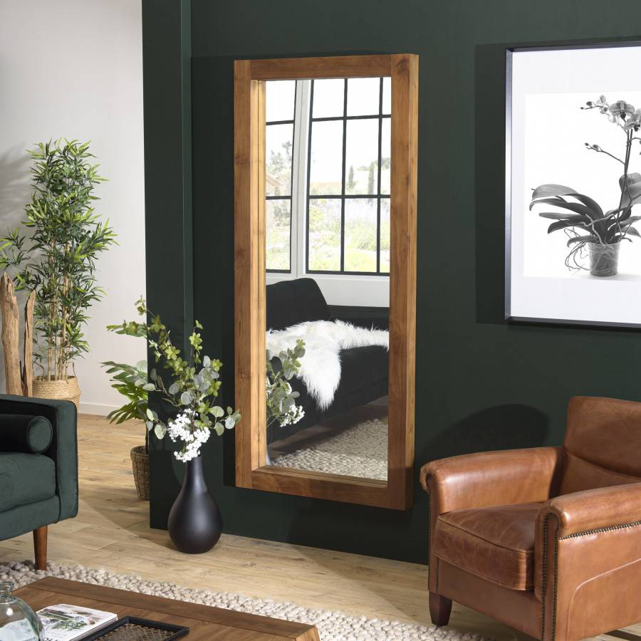 Macabane - ALIDA - Miroir rectangulaire marron 180x80cm bois teck - Imagen 2