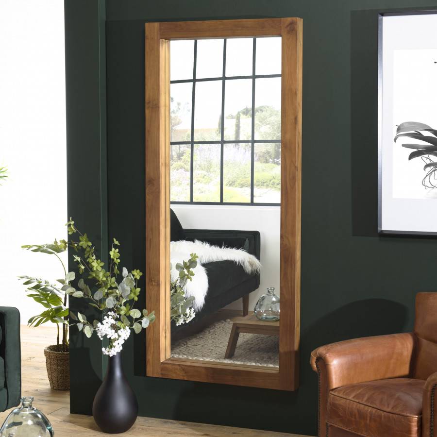 Macabane - ALIDA - Miroir rectangulaire marron 180x80cm bois teck - Imagen 5