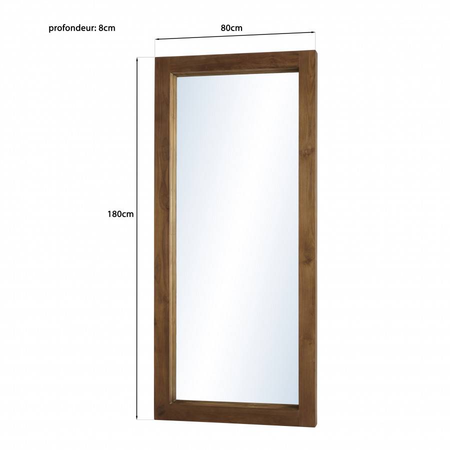 Macabane - ALIDA - Miroir rectangulaire marron 180x80cm bois teck - Imagen 8