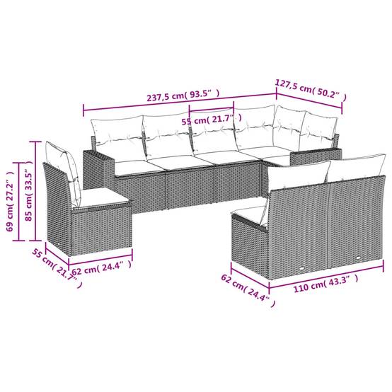 Salon de jardin 8 personnes résine tressée modulable avec coussins confort Beige – ComfortXL Outdoor Living - Image 3