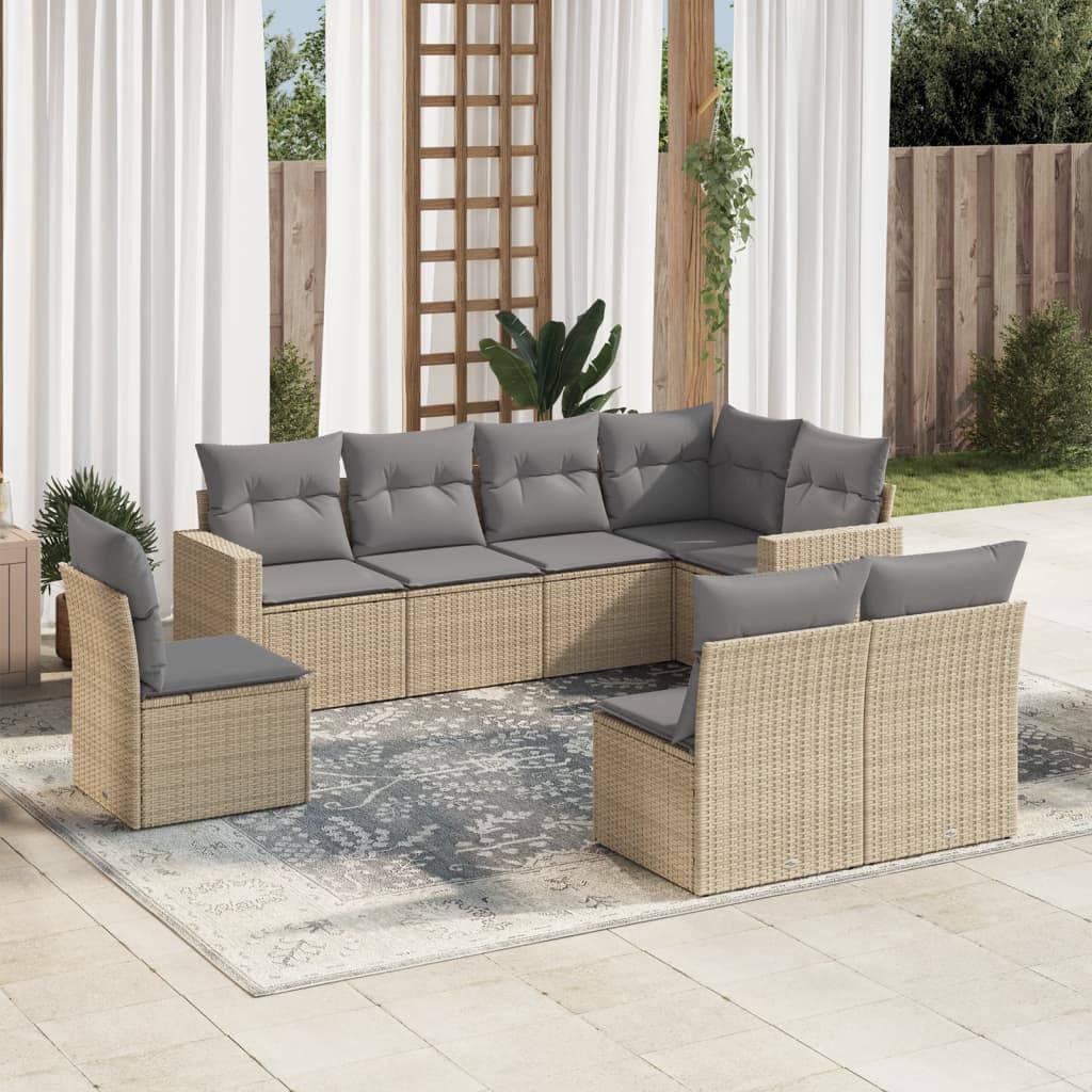 Salon de jardin 8 personnes résine tressée modulable avec coussins confort Beige – ComfortXL Outdoor Living - Image 1