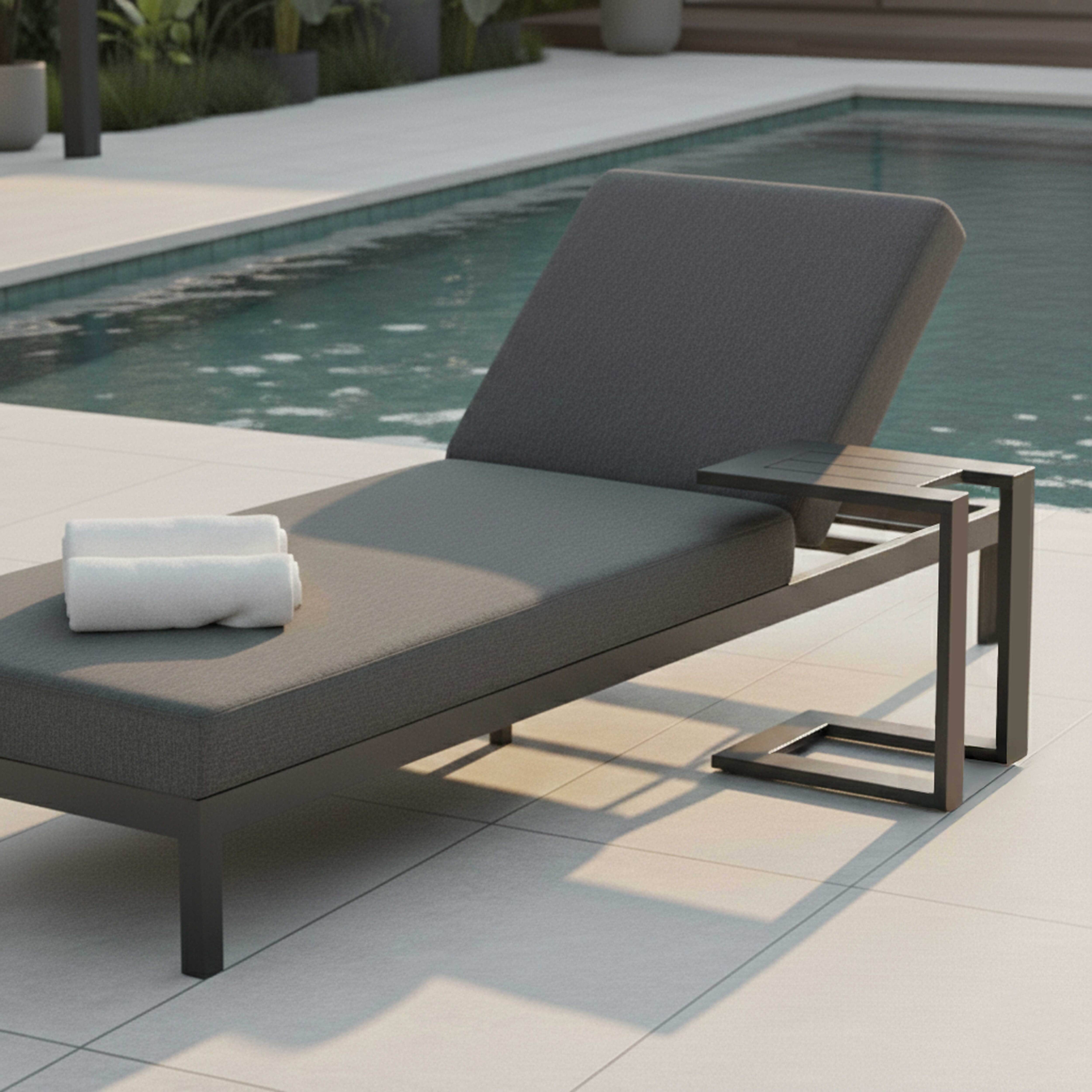 Oviala - Tablette pour bain de soleil en aluminium gris Galapagos - Oviala - Imagen 3