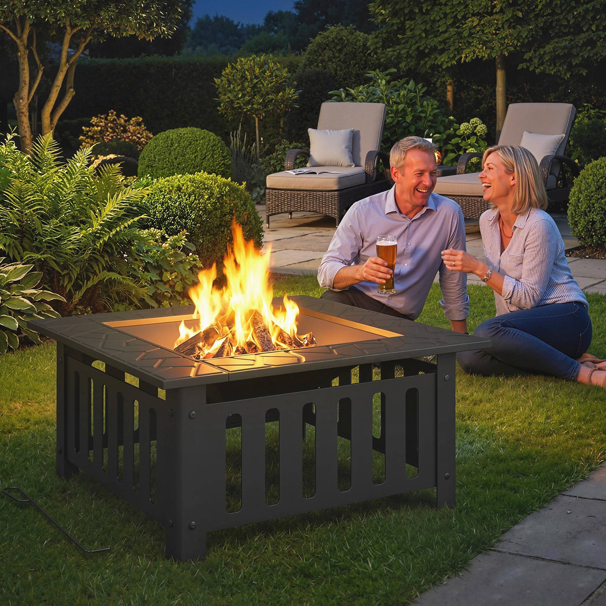Sans Marque - Brasero/brasero en acier avec pare-étincelles et tisonnier pour barbecue et camping, 67 x 67 x 47 cm, noir - Image 4