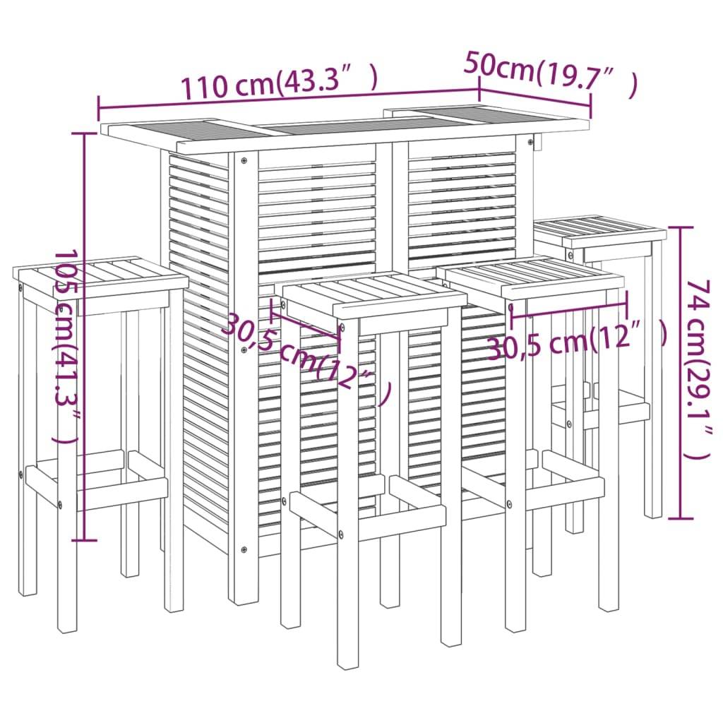 Vidaxl - Ensemble de bar de jardin 5 pcs Bois d'acacia massif vidaXL 3115997 - Image 3