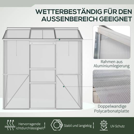 Serre adossée aluminium polycarbonate murale avec porte coulissante 192x68x196cm - ComfortXL Outdoor Living - Image 9
