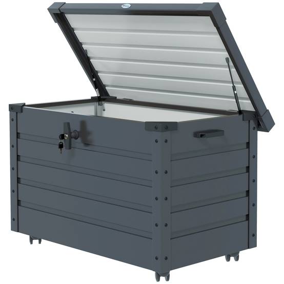 Outsunny - Coffre de rangement extérieur 295L - vérin à gaz, roulettes et poignée - en acier galvanisé - 100 x 62 x 65 cm - gris - Outsunny - Image 1