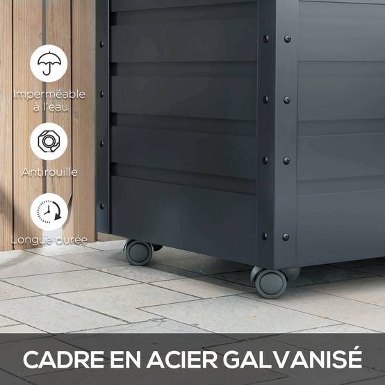Outsunny - Coffre de rangement extérieur 295L - vérin à gaz, roulettes et poignée - en acier galvanisé - 100 x 62 x 65 cm - gris - Outsunny - Image 5