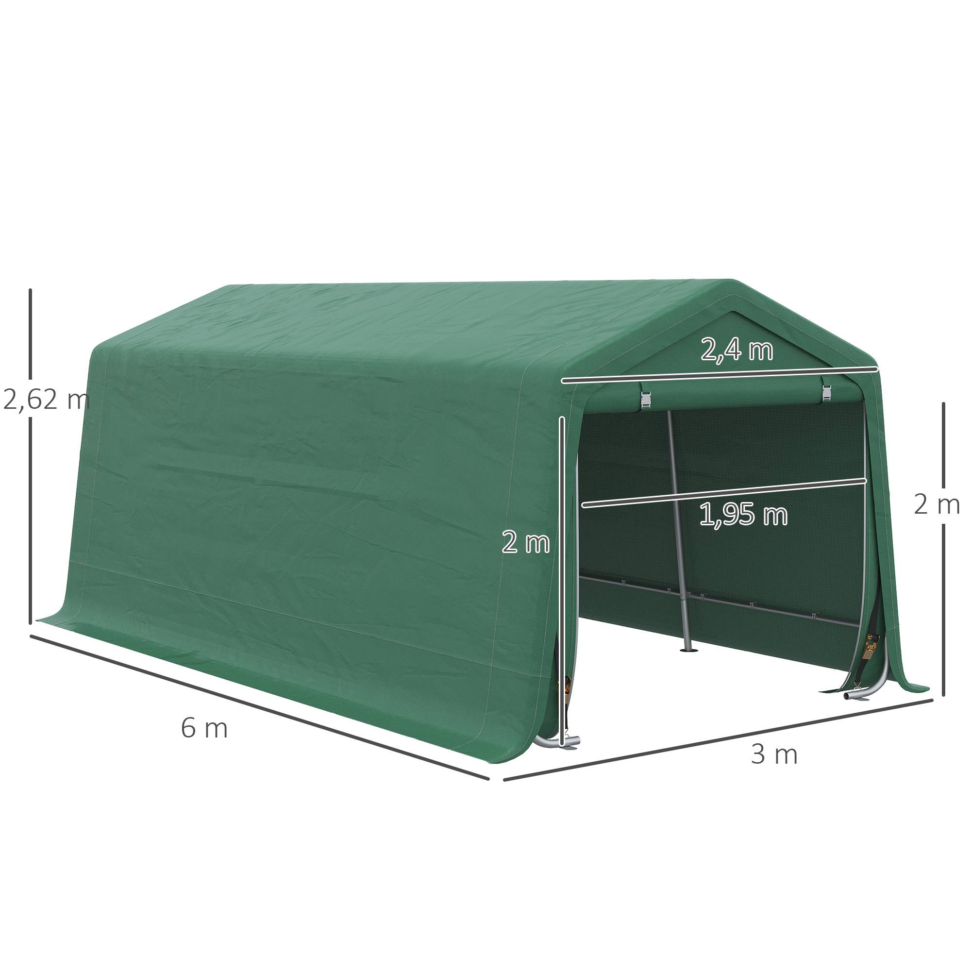 Outsunny - Tente garage carport dim. 6L x 3l x 2,62H m acier galvanisé PE haute densité 180 g/m² imperméable anti-UV vert - Outsunny - Imagen 3