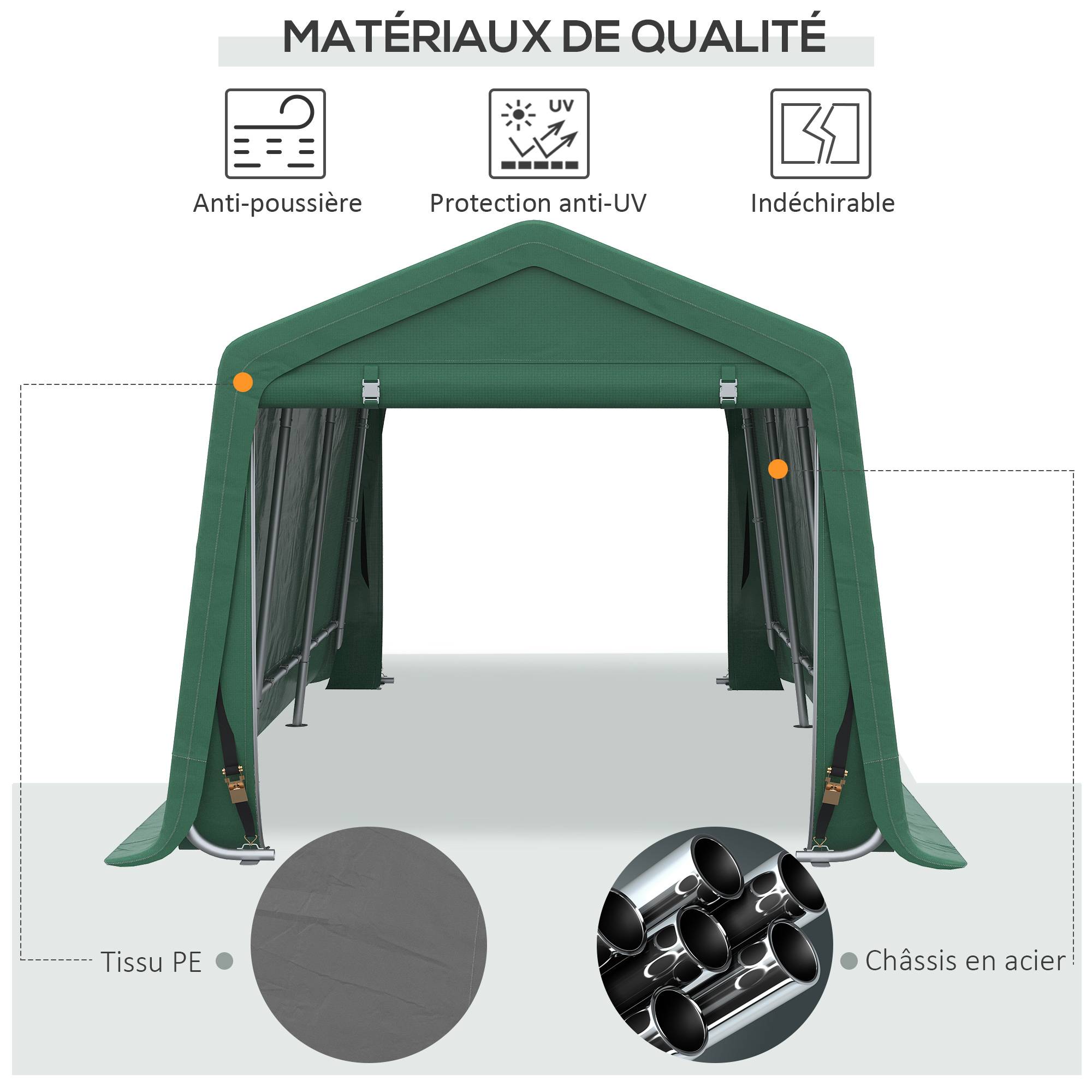 Outsunny - Tente garage carport dim. 6L x 3l x 2,62H m acier galvanisé PE haute densité 180 g/m² imperméable anti-UV vert - Outsunny - Imagen 4