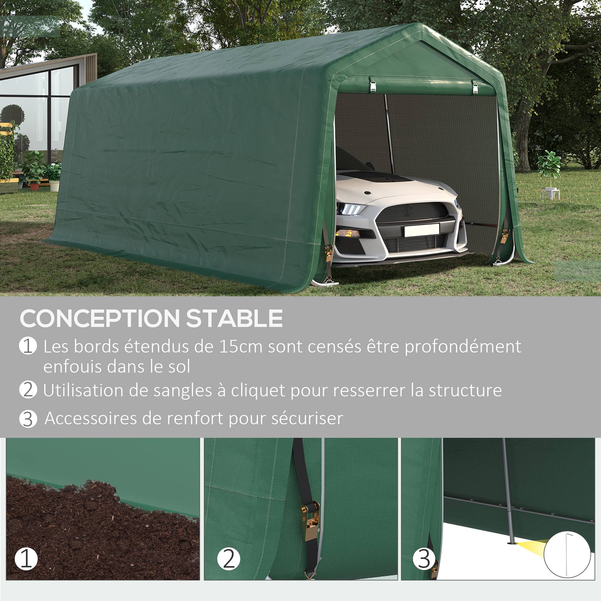Outsunny - Tente garage carport dim. 6L x 3l x 2,62H m acier galvanisé PE haute densité 180 g/m² imperméable anti-UV vert - Outsunny - Imagen 5