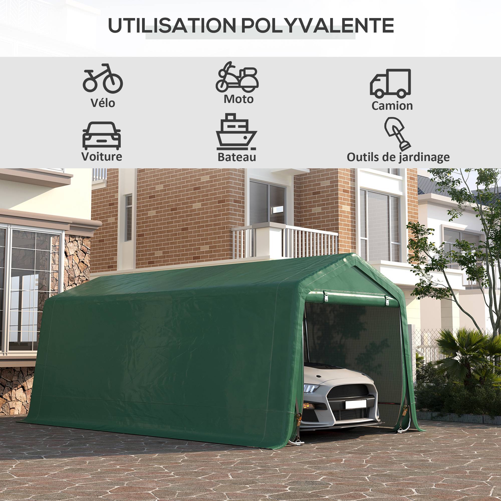 Outsunny - Tente garage carport dim. 6L x 3l x 2,62H m acier galvanisé PE haute densité 180 g/m² imperméable anti-UV vert - Outsunny - Imagen 7