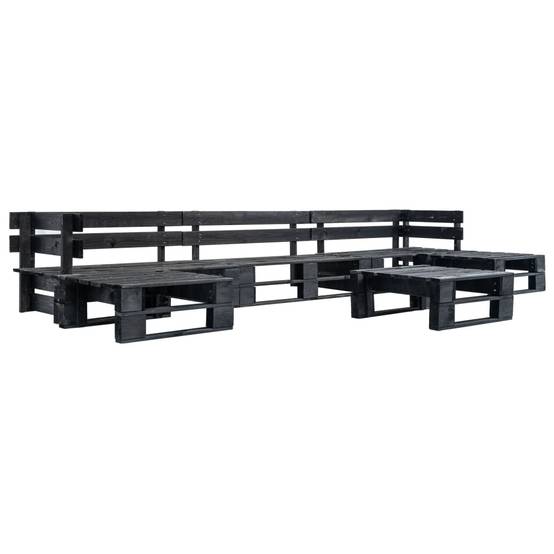 Salon de jardin meuble d'extérieur ensemble de mobilier palette 6 pièces noir bois - Image 1
