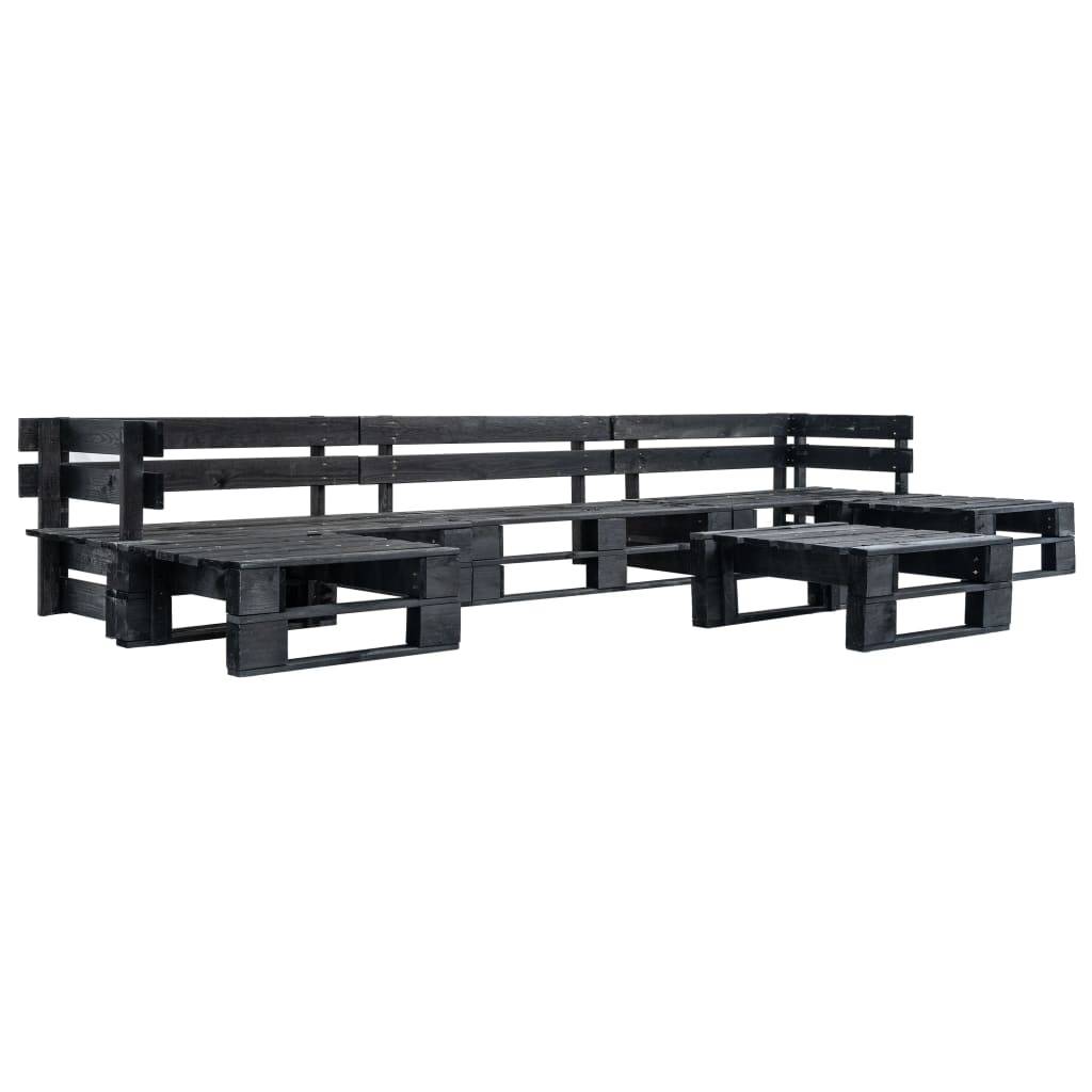 Salon de jardin meuble d'extérieur ensemble de mobilier palette 6 pièces noir bois - Image 1