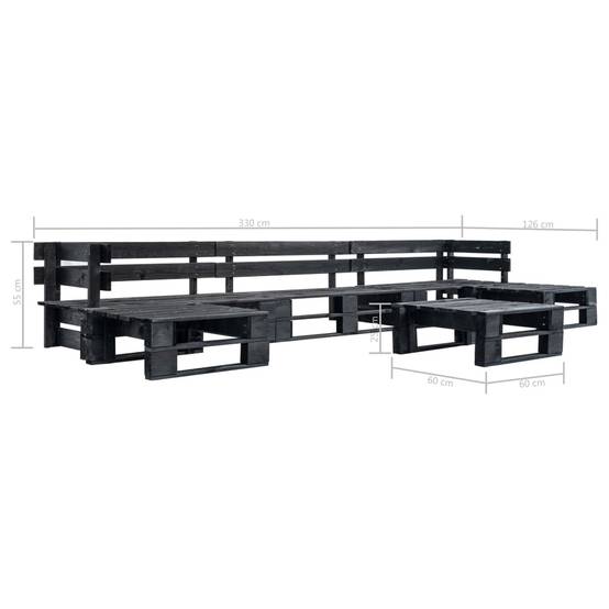 Salon de jardin meuble d'extérieur ensemble de mobilier palette 6 pièces noir bois - Image 3
