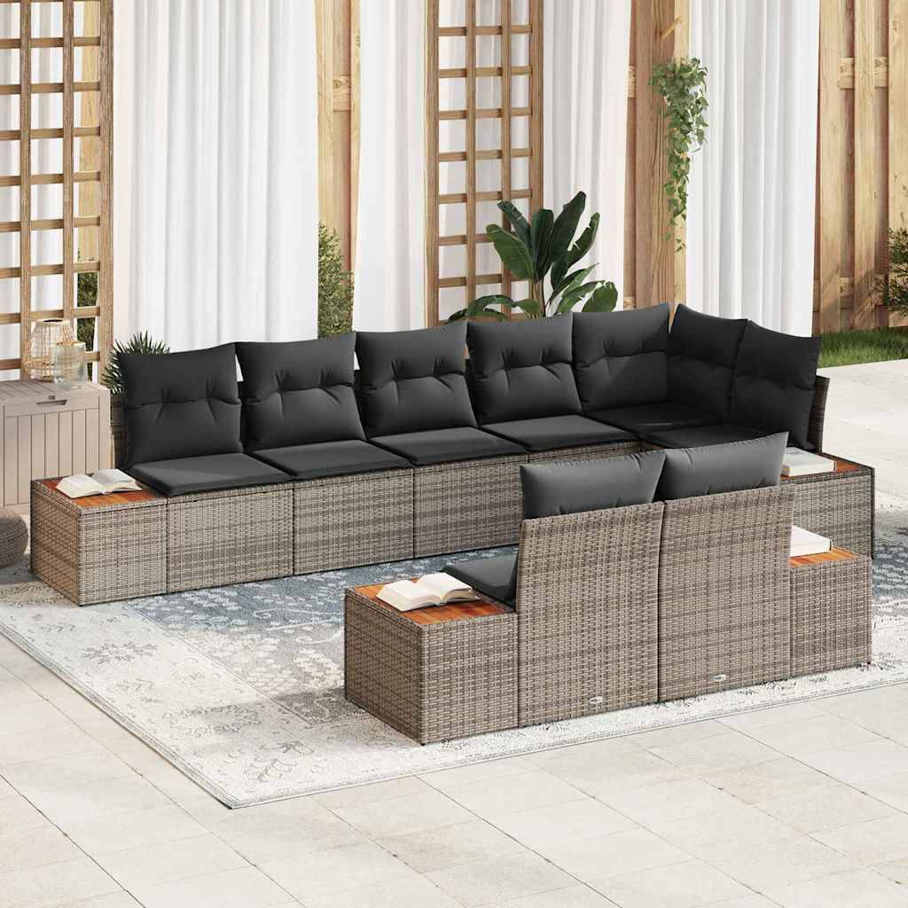 Salon de jardin 8 places 8 pcs en polyrotin avec canapé d'angle Gris – ComfortXL Outdoor Living - Image 1
