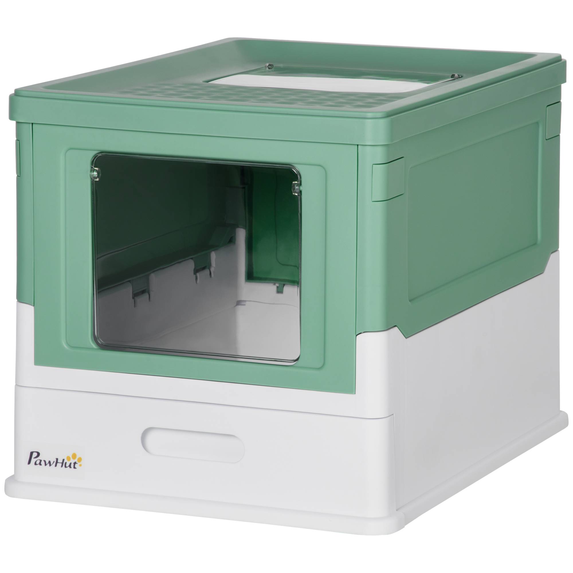 Litière couverte amovible entrée avant sortie haute pelle 47,5x35,5x36,7 cm vert et blanc - Image 2