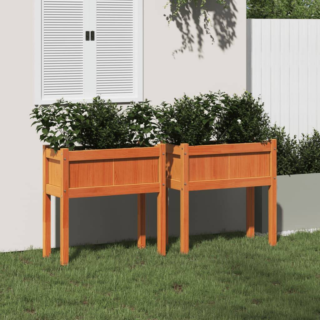 ComfortXL - Lot de 2 Jardinières sur pieds bois 70x31x70 cm potager terrasse balcon Marron – ComfortXL Outdoor Living - Image 3