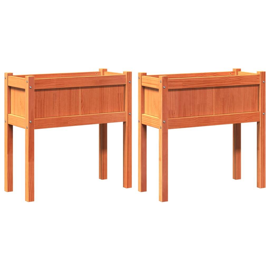 ComfortXL - Lot de 2 Jardinières sur pieds bois 70x31x70 cm potager terrasse balcon Marron – ComfortXL Outdoor Living - Image 2