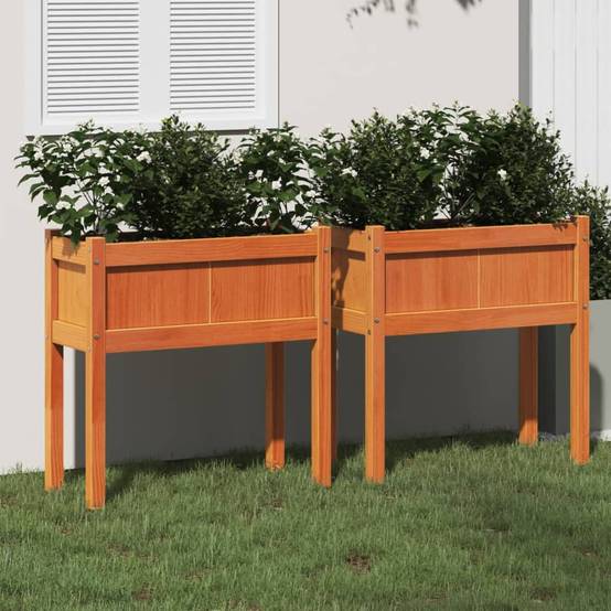 ComfortXL - Lot de 2 Jardinières sur pieds bois 70x31x70 cm potager terrasse balcon Marron – ComfortXL Outdoor Living - Image 1