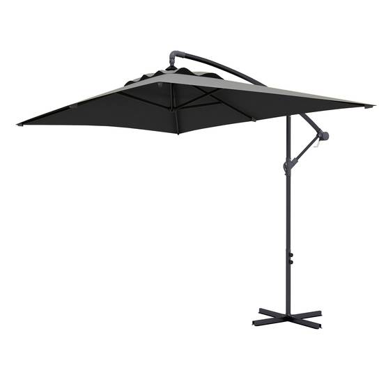 Parasol de jardin déporté avec base en croix et ouverture à manivelle, 294x193 cm, gris - Image 2