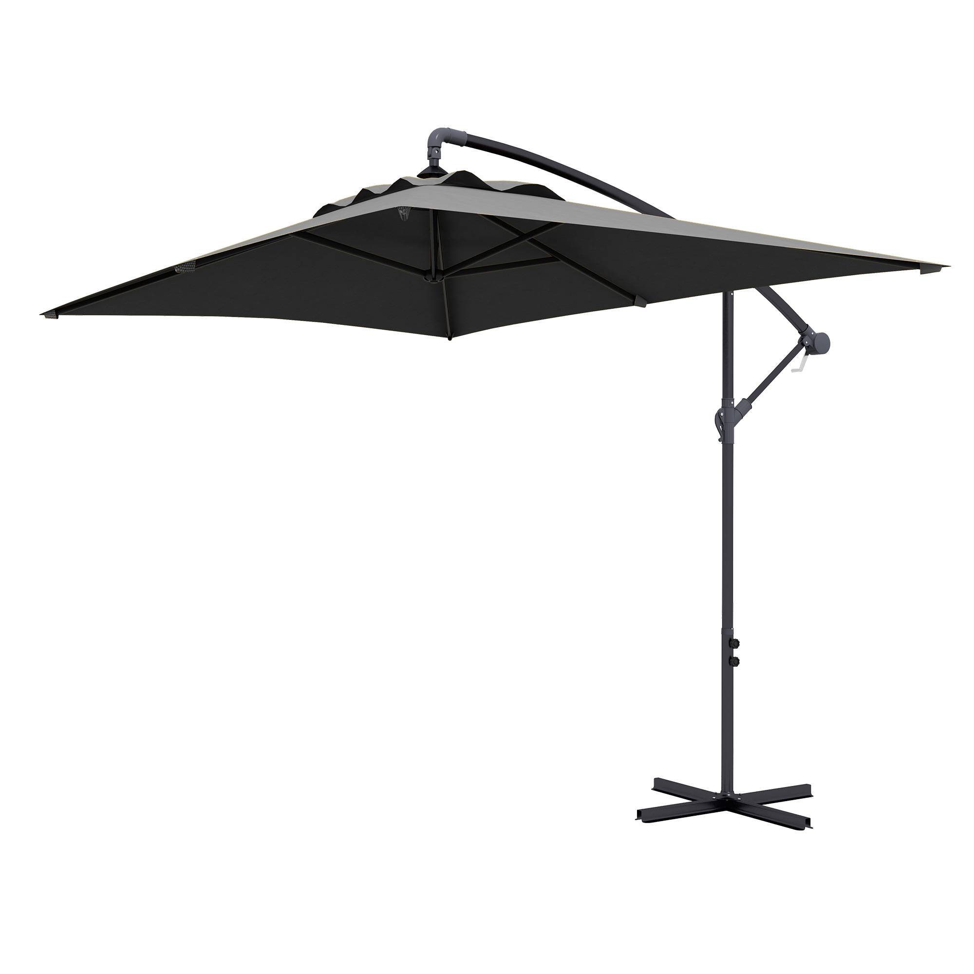 Parasol de jardin déporté avec base en croix et ouverture à manivelle, 294x193 cm, gris - Image 2