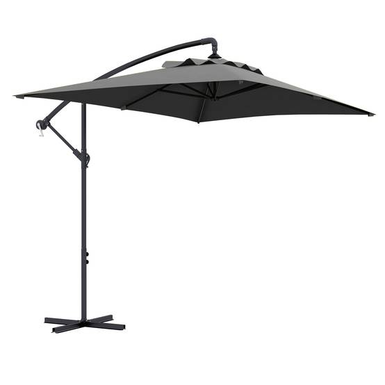 Parasol de jardin déporté avec base en croix et ouverture à manivelle, 294x193 cm, gris - Image 1