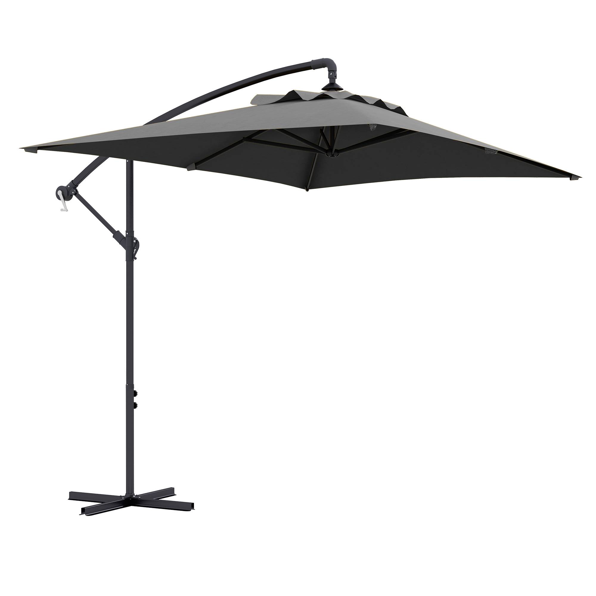 Parasol de jardin déporté avec base en croix et ouverture à manivelle, 294x193 cm, gris - Image 1