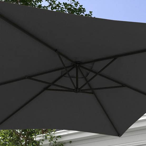 Parasol de jardin déporté avec base en croix et ouverture à manivelle, 294x193 cm, gris - Image 9