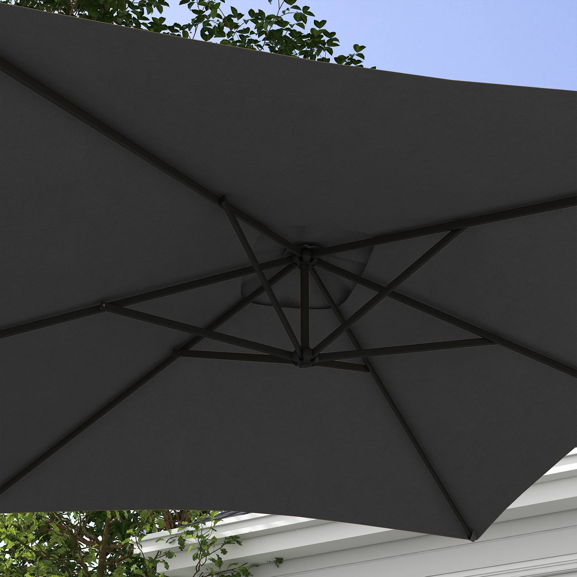 Parasol de jardin déporté avec base en croix et ouverture à manivelle, 294x193 cm, gris - Image 9