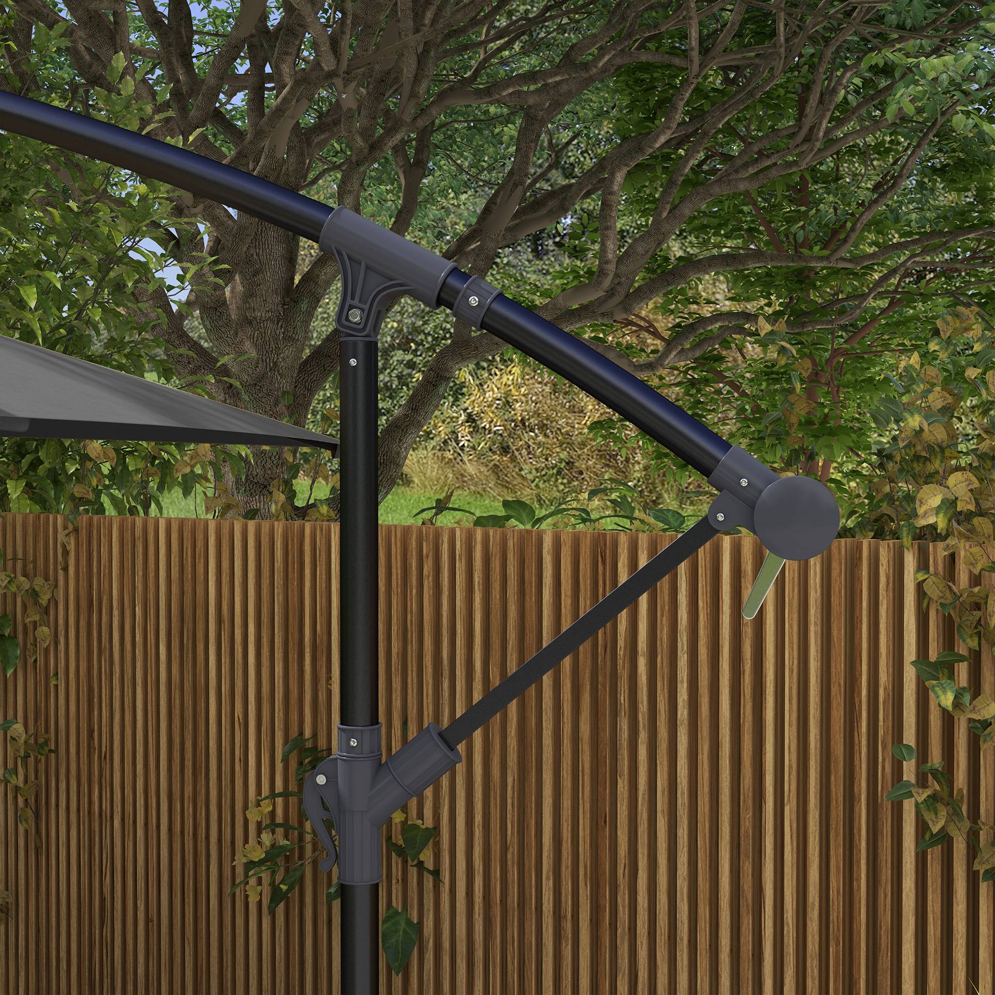 Parasol de jardin déporté avec base en croix et ouverture à manivelle, 294x193 cm, gris - Image 10