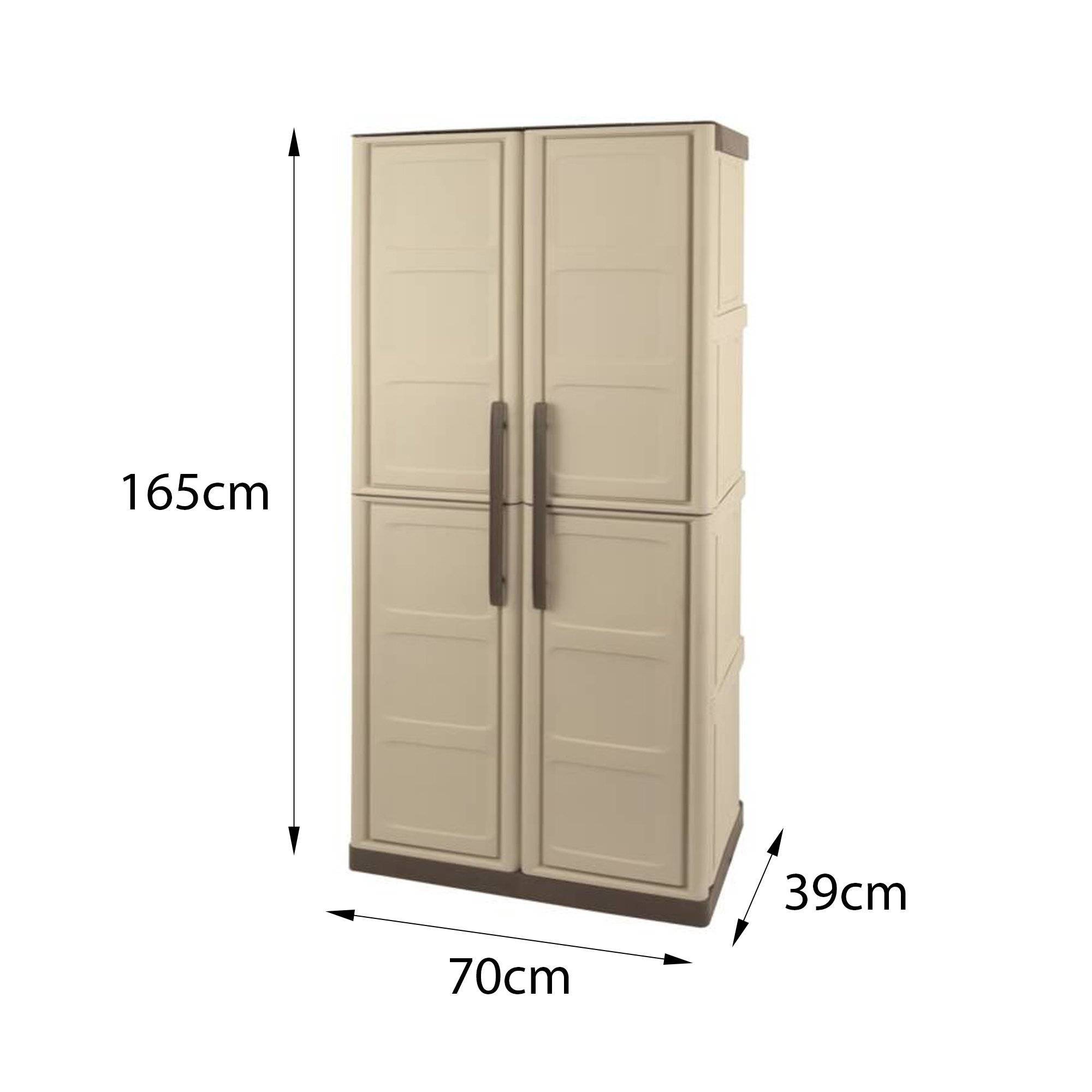Dmora - Armoire d'extérieur Marchin, Armoire de balcon polyvalente, Armoire d'extérieur 2 portes, Beige et Marron, Finition Damier, 70x39h165 cm - Dmora - Imagen 3