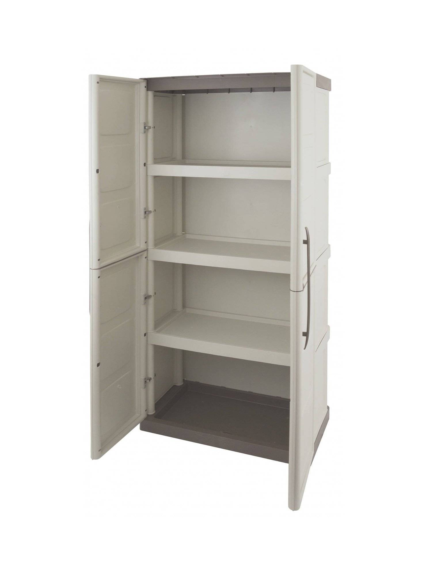 Dmora - Armoire d'extérieur Marchin, Armoire de balcon polyvalente, Armoire d'extérieur 2 portes, Beige et Marron, Finition Damier, 70x39h165 cm - Dmora - Imagen 5