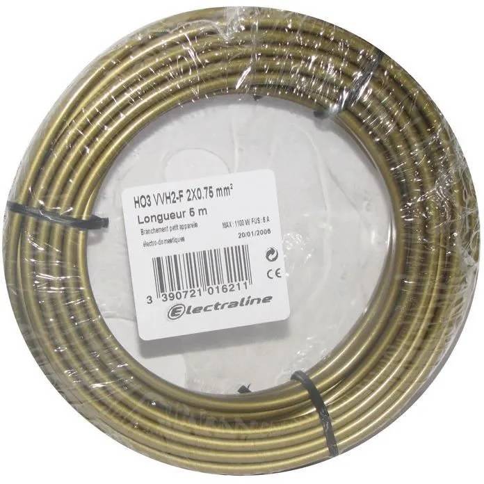 Câble souple HO3 VVH2-F 5m 2 x 0,75mm² or - 60113023N