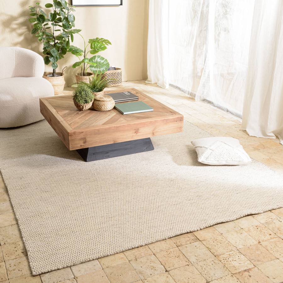 Macabane - QUENTIN - Tapis rect. 200x290cm laine tissée couleur blanc/marron chiné - Imagen 2